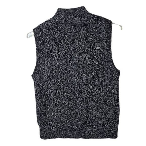 Talbots Women Large Petite Black/ White Knit Full Zip Cotton Sweater Vest - Picture 3 of 5